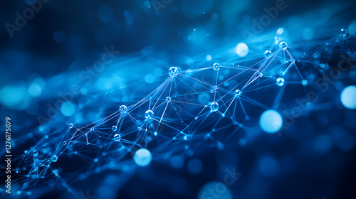 Abstract Blue Network Structure with Lines and Spheres