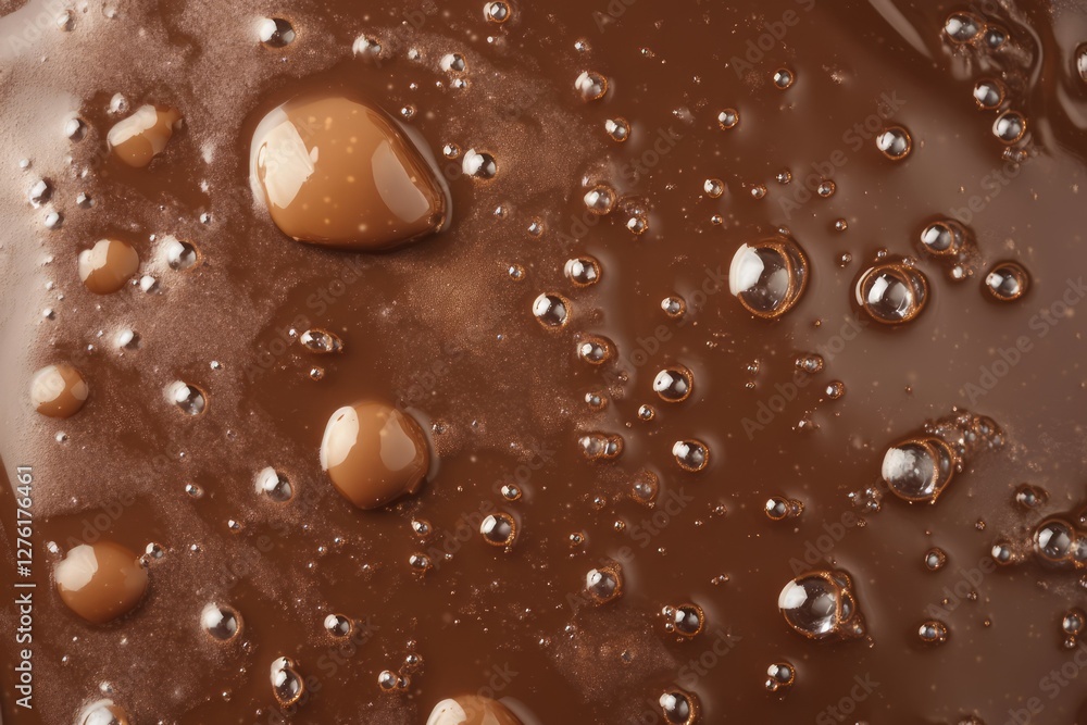 Fototapeta premium Close-up of bubbling liquid chocolate texture. AI generated