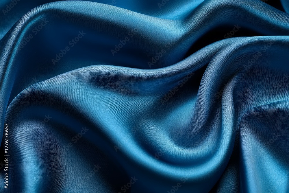 Obraz premium Luxurious blue silk fabric with flowing waves. AI generated