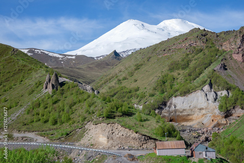 The surroundings of the Jily-Su tract with a view of Elbrus. Republic of Kabardino-Balkaria, Russia photo