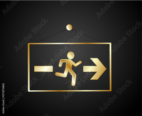 sign with golden figures exit of a running man on the arrow