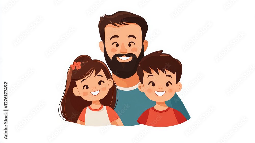 Father kids family son and daughter vector together Father's day. Dad and children characters fatherhood set illustration in a flat style isolated on white background Father kids family son and daughter vector together Father's day. Dad and children characters fatherhood set illustration in a flat style isolated on white background