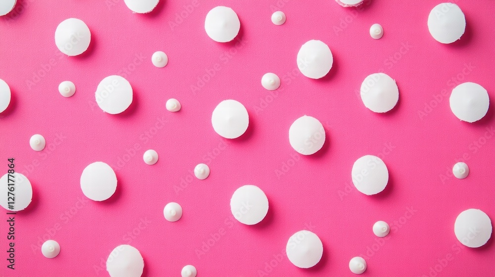 pink background with white meringues and dots pink background with white meringues and dots