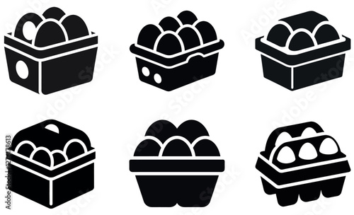 Simple Black and White Icons of Eggs in Different Containers design