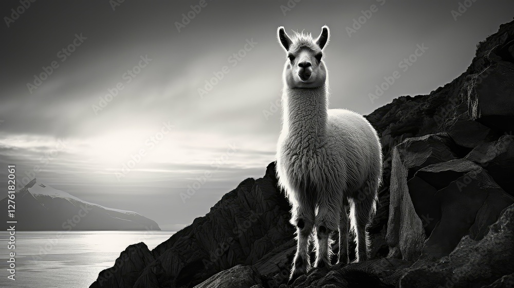 Fototapeta premium sunhillside llama black and white