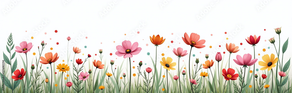 A Field Of Wildflowers In Various Pastel Shades, White Background Complex Petal Details, High Realism 00002
