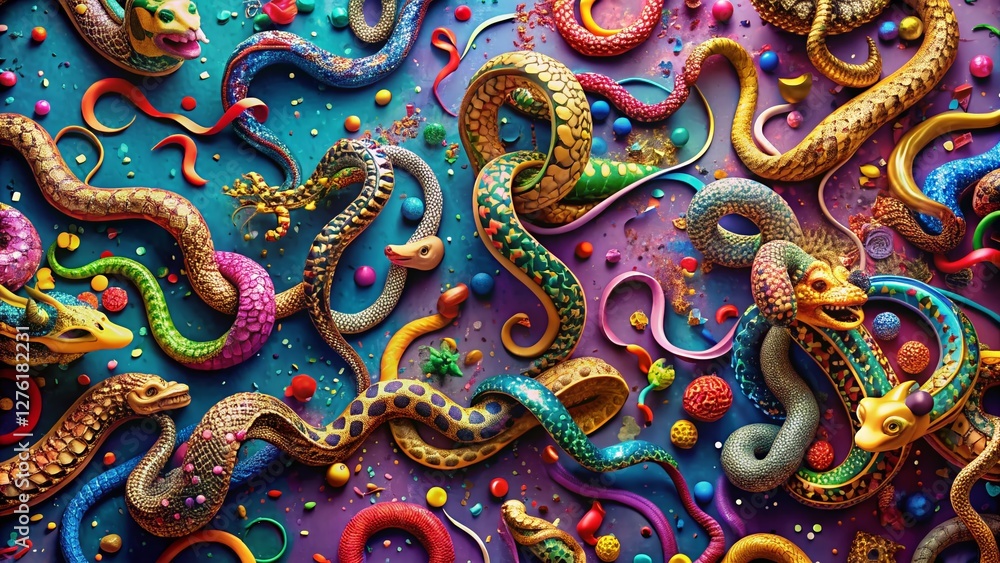 Fototapeta premium Festive Serpent Confetti Party Background: Repeating Pattern Design