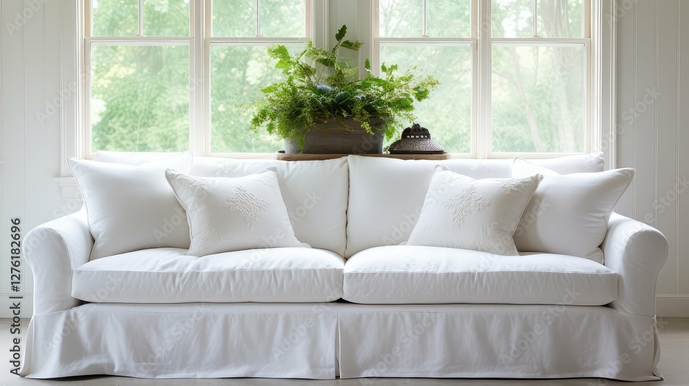Fototapeta premium slipcovered sofa white background