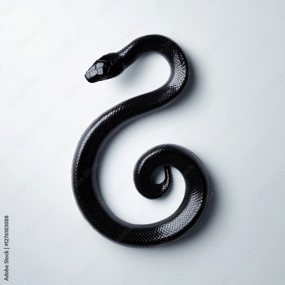 Obraz premium Black snake on white background, smooth texture, isolated image.