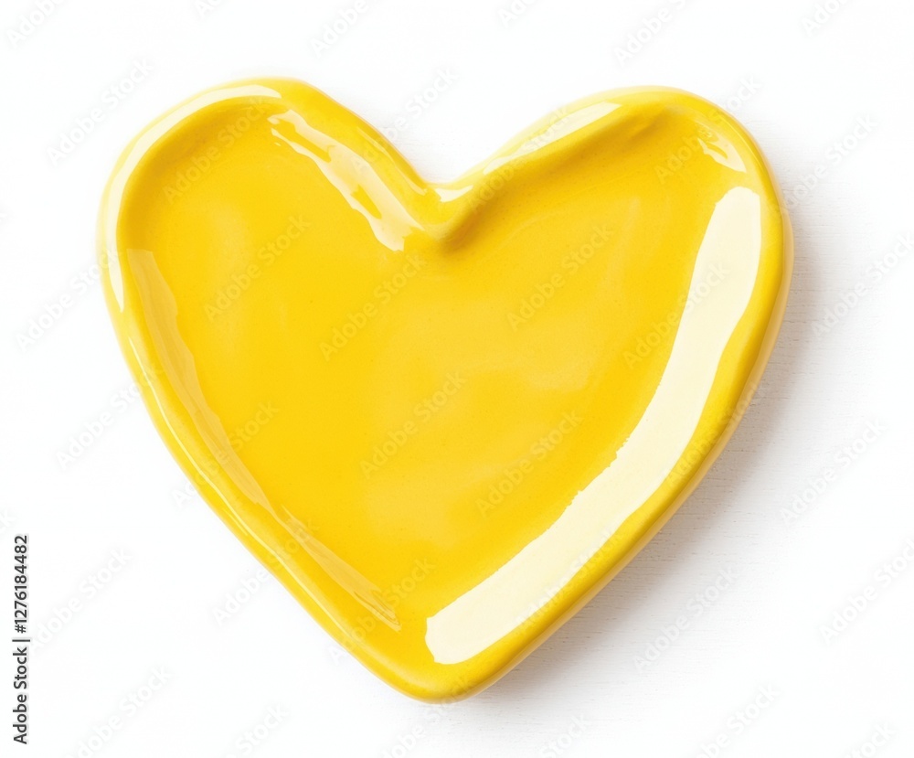 Glossy yellow heart shape on a white background, bright and cheerful design. Glossy yellow heart shape on a white background, bright and cheerful design.