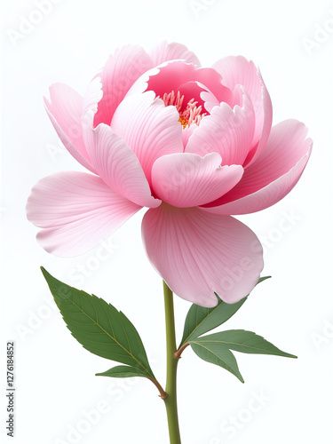 A Soft Pink Peony In Full Bloom, Symbolizing Spring's Arrival, White Background Realistic Petal Textures, High Detail 00001