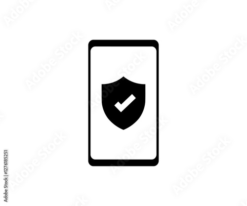 Cell phone shield security verification icon. Cyber secure protection mobile cellphone smartphone vector design and illustration.
