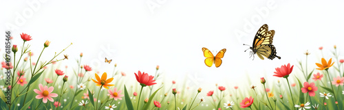 Wallpaper Mural A Tranquil Spring Meadow With Butterflies Gently Fluttering, White Background Highly Detailed Textures, Realism 00002 Torontodigital.ca