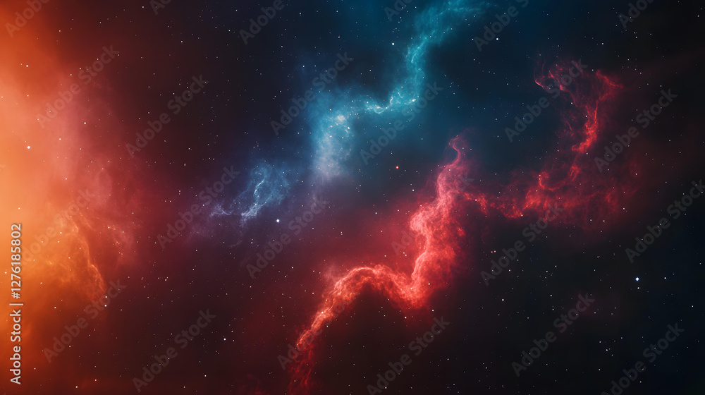 Cosmic Nebulae Red and Blue Celestial Dance in the Starry Night Sky Cosmic Nebulae Red and Blue Celestial Dance in the Starry Night Sky