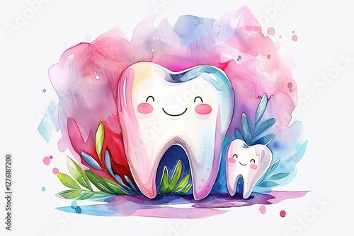 Colorful dental logo showcases a happy tooth character among lively foliage, appealing to patients of all ages with its cheerful design