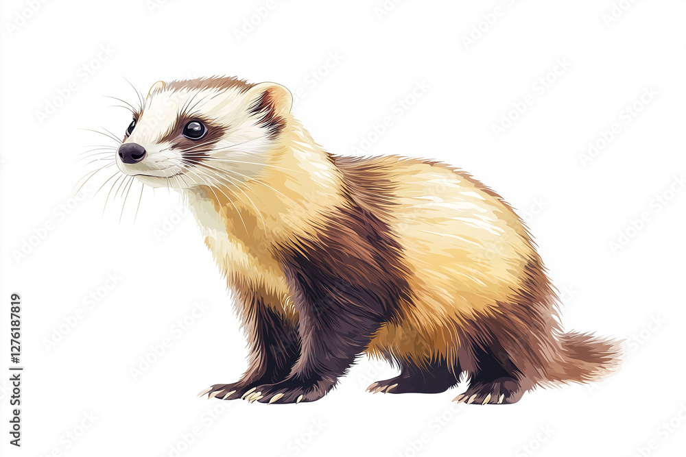 Illustrated side perspective of Ferret, animal cartoon art, white background Illustrated side perspective of Ferret, animal cartoon art, white background