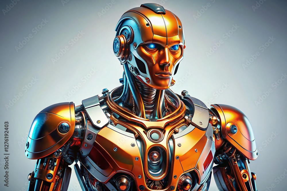 Fototapeta premium Futuristic AI Robot: 3D Model on White & Clear Backgrounds - Stock Photo