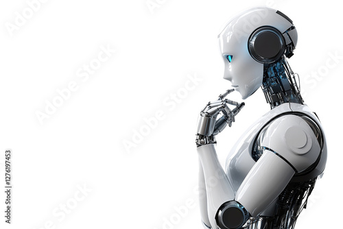 Futuristic 3D android robot with headphones