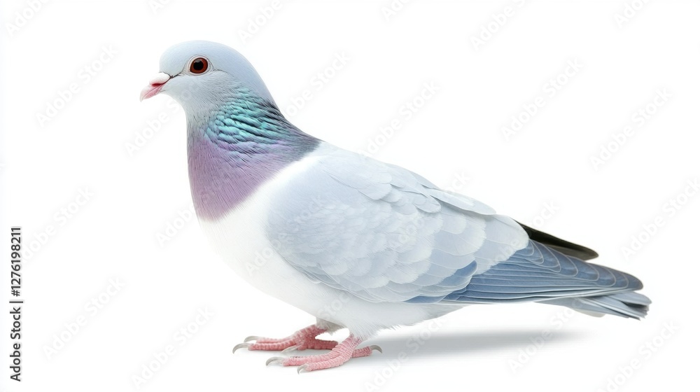 Isolated Portrait of Pigeon with Gray Plumage and Red Eyes Standing on White Background Isolated Portrait of Pigeon with Gray Plumage and Red Eyes Standing on White Background