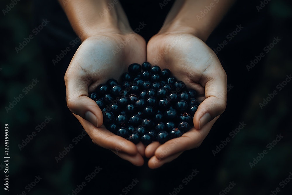 Hands gently holding a handful of fresh blueberries Hands gently holding a handful of fresh blueberries
