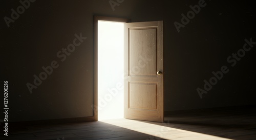 Open Doorway with Bright Light Shining Into Dark Room Concept