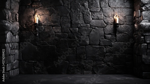 Dark stone castle interior with lit candles