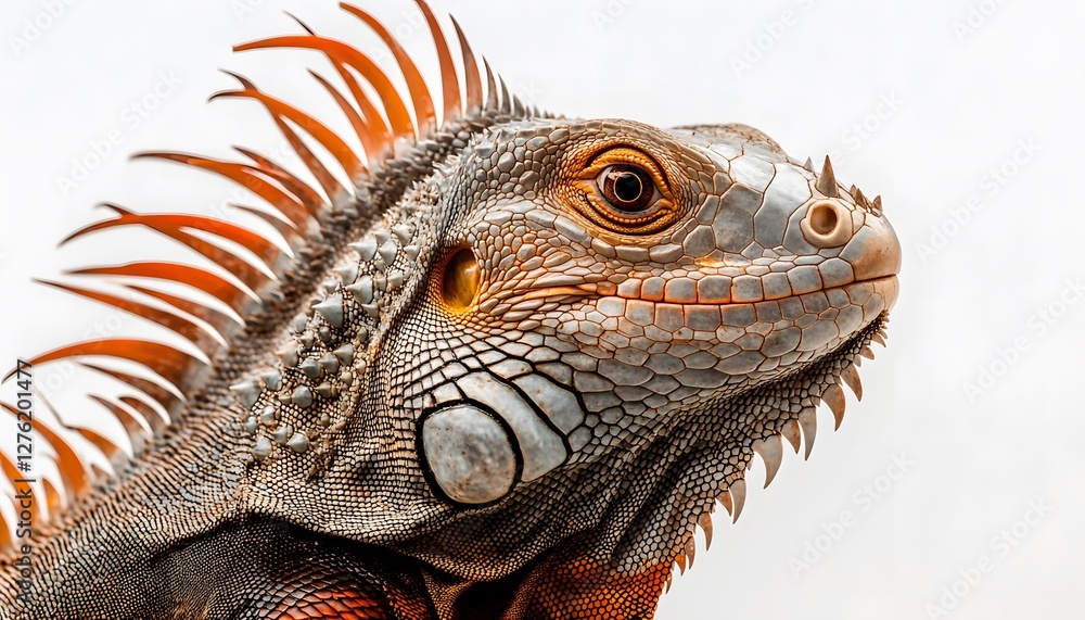 Striking close up shot of a green iguana head Striking close up shot of a green iguana head