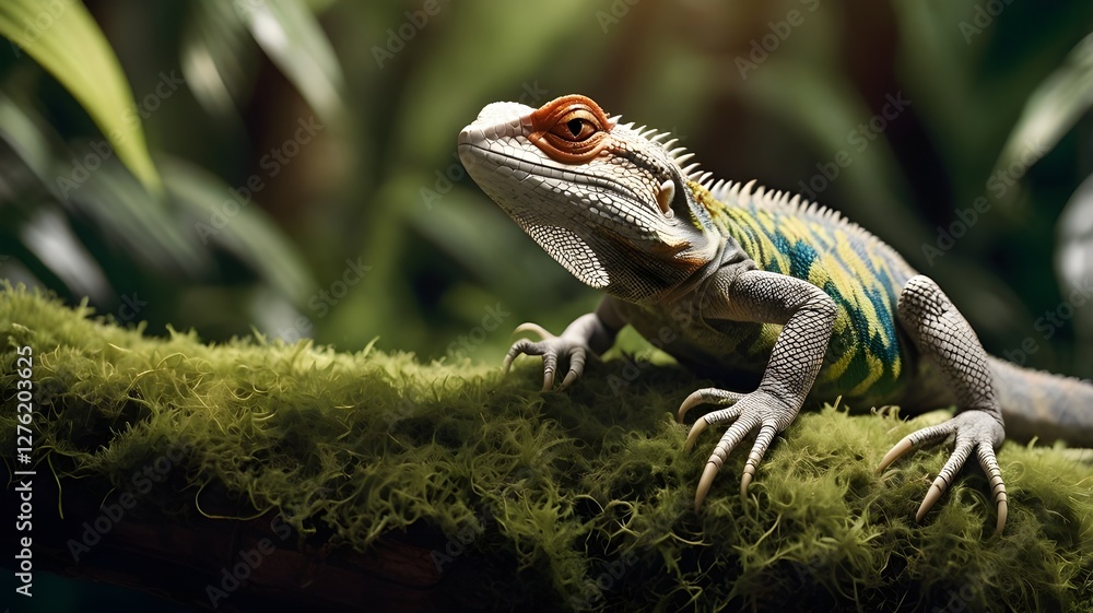 Fototapeta premium Stylish Garden Lizard Wearing Sunglasses in the Jungle