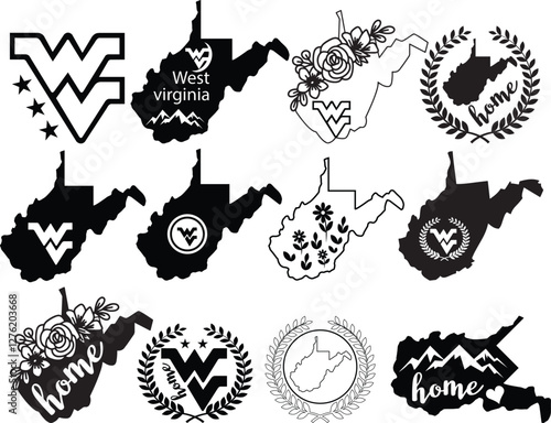 Wes Virginia Vector bundle, Clipart, Silhouette, Vector, icons, illustration, design, WV.