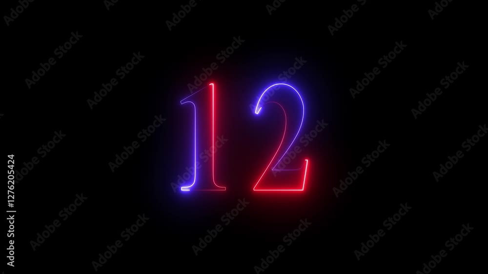 Neon 12 number 4k animation on black background. Neon dial 12 number glowing animation. 4k Neon number 12 Neon 12 number 4k animation on black background. Neon dial 12 number glowing animation. 4k Neon number 12