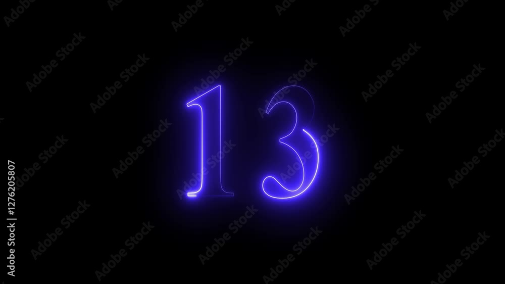 Neon 13 number 4k animation on black background. Neon dial 13 number glowing animation. 4k Neon number 13 Neon 13 number 4k animation on black background. Neon dial 13 number glowing animation. 4k Neon number 13