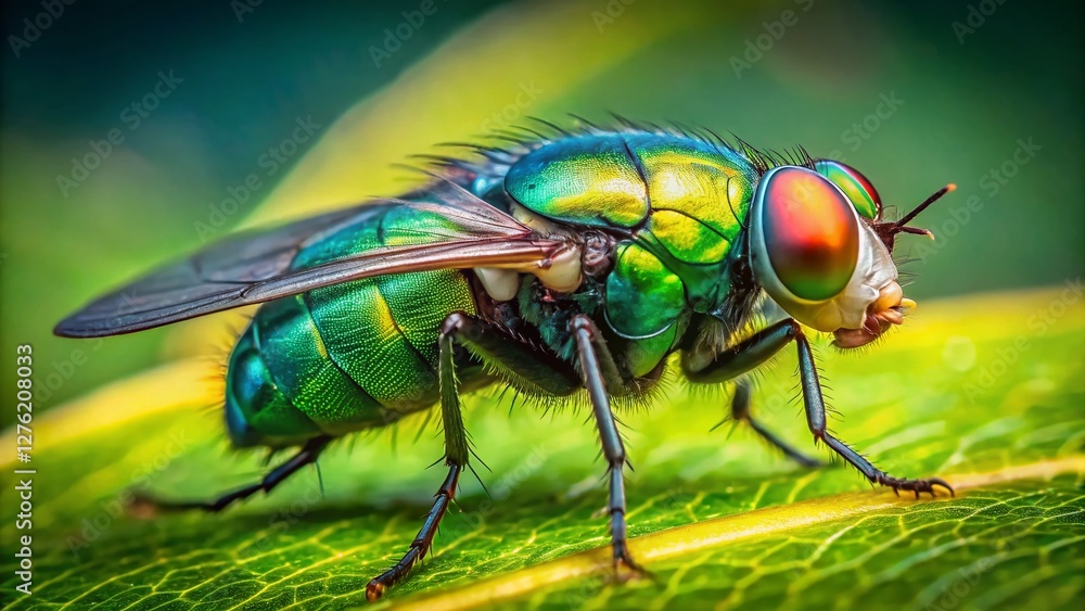 Green Bottle Fly Close-Up Stock Photo: Detailed Insect Macro Photography with Copy Space Green Bottle Fly Close-Up Stock Photo: Detailed Insect Macro Photography with Copy Space