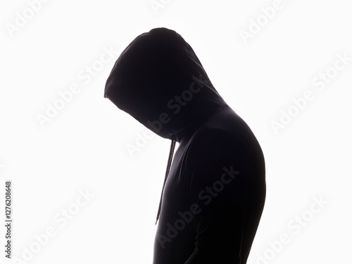 Obraz na płótnie person in Hood silhouette. Man in a hooded sweatshirt w salonie