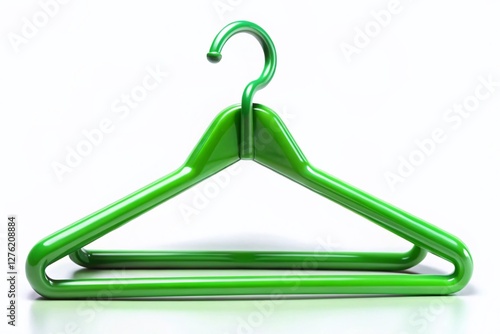 Green Plastic Clothes Hanger on White Background - Low Light Photography Stock Photo