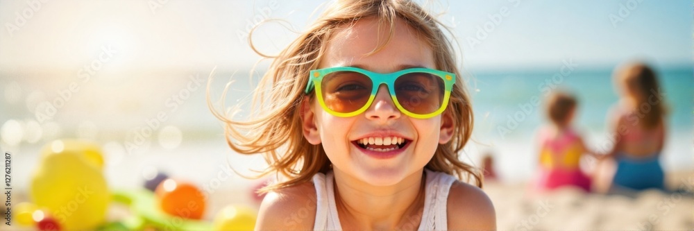Happy girl wearing colorful sunglasses at the beach Happy girl wearing colorful sunglasses at the beach