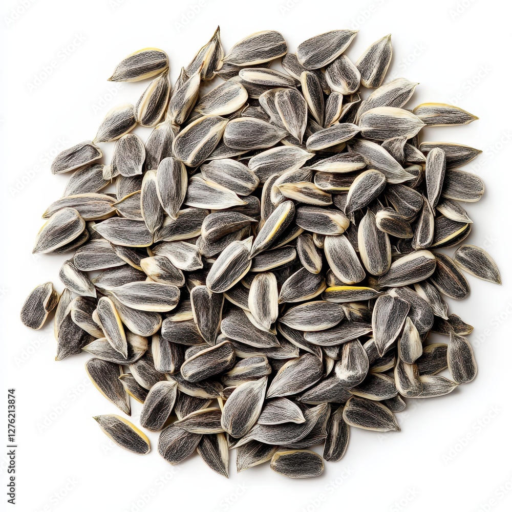 A Pile of Shelled Sunflower Seeds on White Background. A Pile of Shelled Sunflower Seeds on White Background.