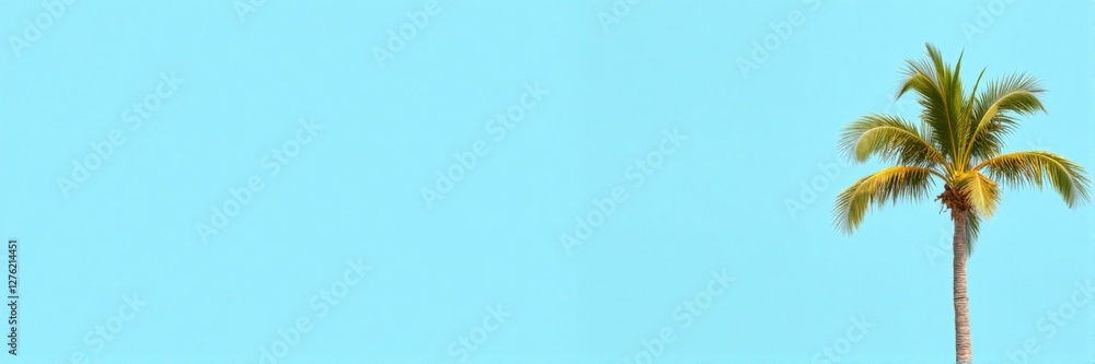 Single palm tree against a bright blue sky with copy space Single palm tree against a bright blue sky with copy space