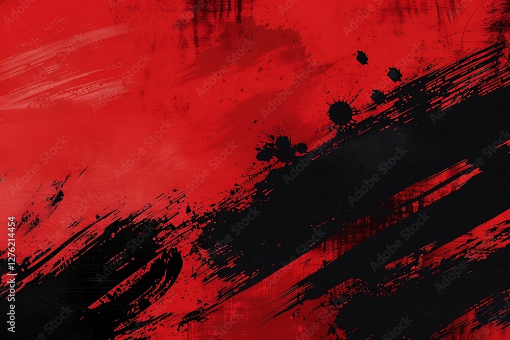 Red and black brushstrokes of paint on a red background. Red and black brushstrokes of paint on a red background.