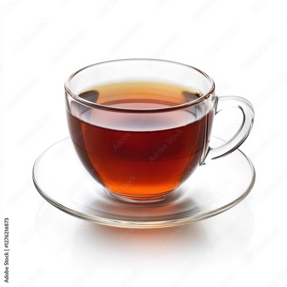 Refreshing Cup of Tea on Glass Saucer. Refreshing Cup of Tea on Glass Saucer.