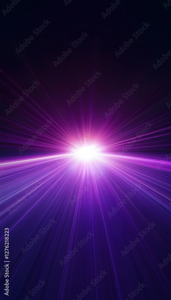 Fototapeta premium Radiant light beams forward in perspective with violet tones