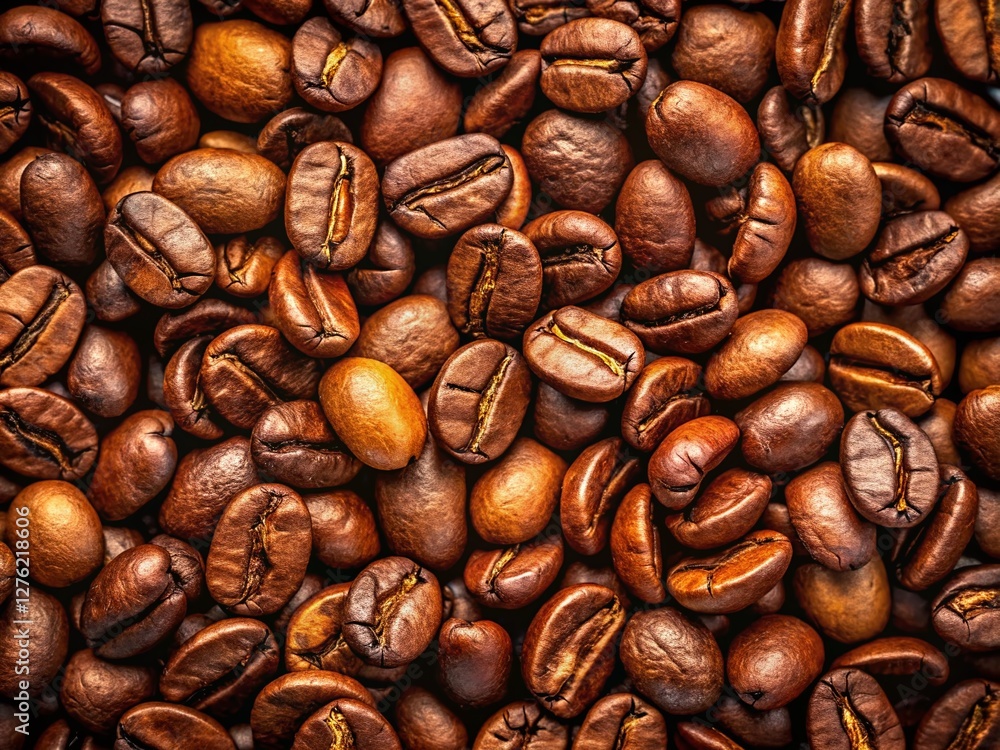 Fototapeta premium High-Resolution Coffee Beans Background: Dark Brown Roasted Coffee Beans Top View Texture