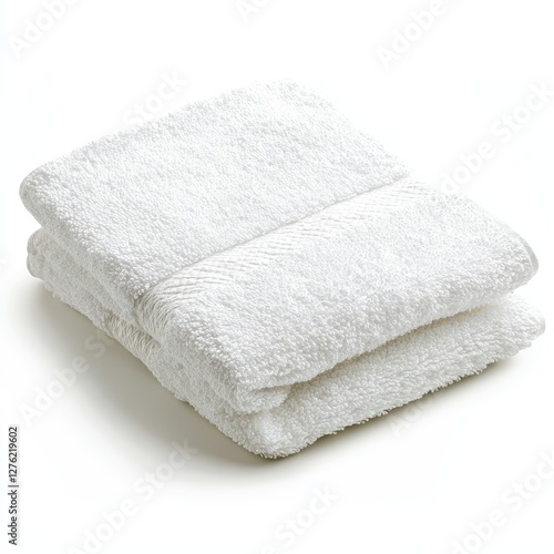 Soft, fluffy white bath towels, neatly folded, ready for use.