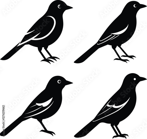 Minimalist Oriole Silhouette Vector Icon Set for Clean Designs.