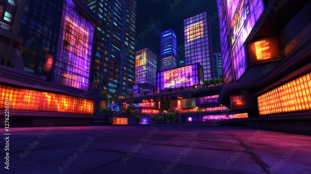 Fototapeta premium Neon City Night Street, Futuristic, Cyberpunk Background, Gaming