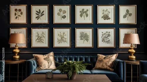 botanical pictures hanging on wall photo