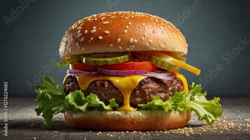 hamburger on a wooden table