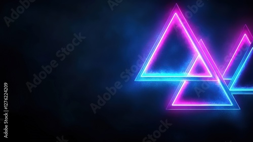 Wallpaper Mural Glowing Neon Triangles, Dark Background, Abstract Art, Design Element Torontodigital.ca