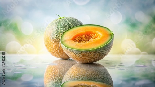 Juicy Cantaloupe Melon Double Exposure Stock Photo - Fresh Summer Fruit