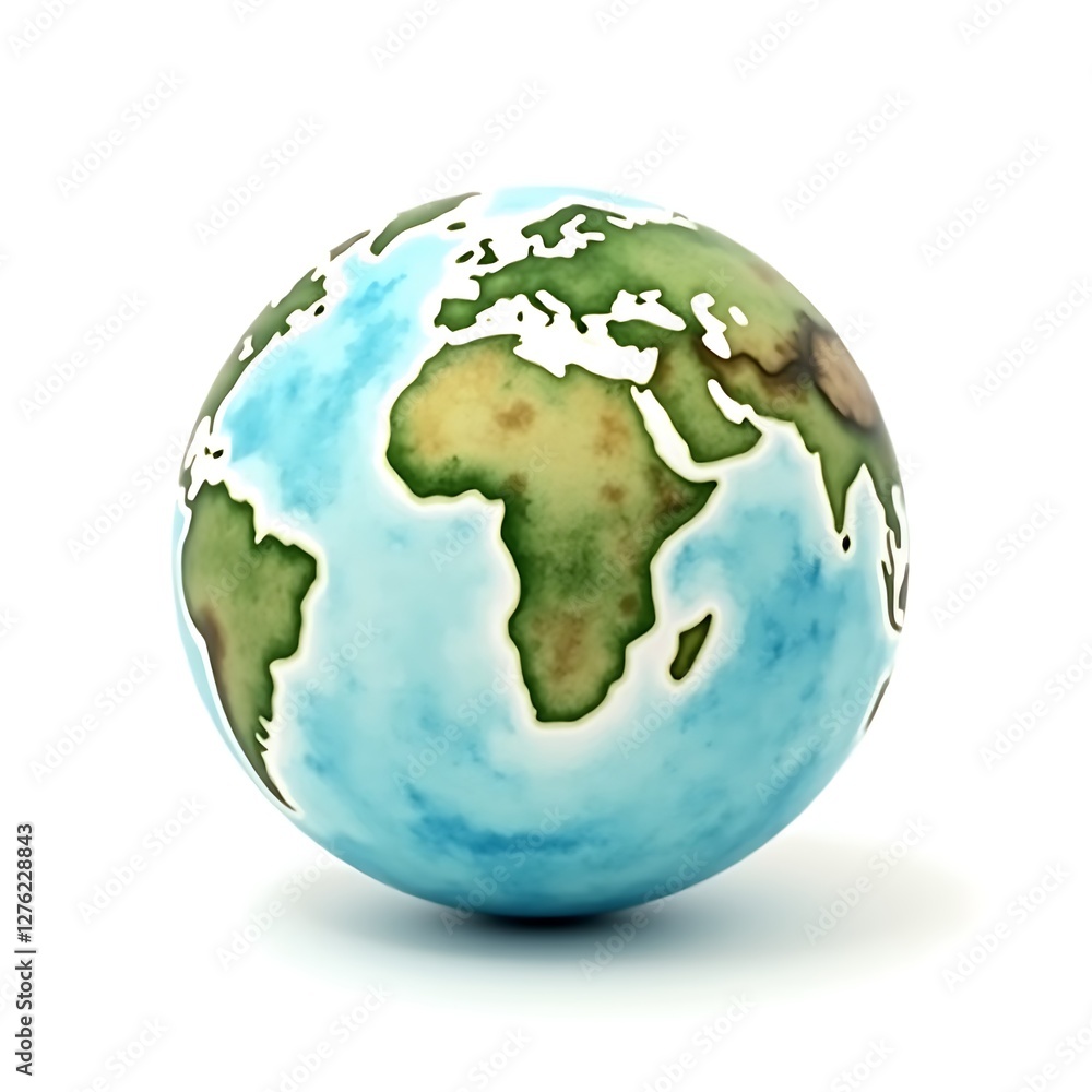 Fototapeta premium 3D Artistic Hand-Painted Globe with continents