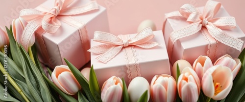 Elegant Gift Boxes Adorned with Tulips, a perfect gift for mom's special day, Easter and springtime.